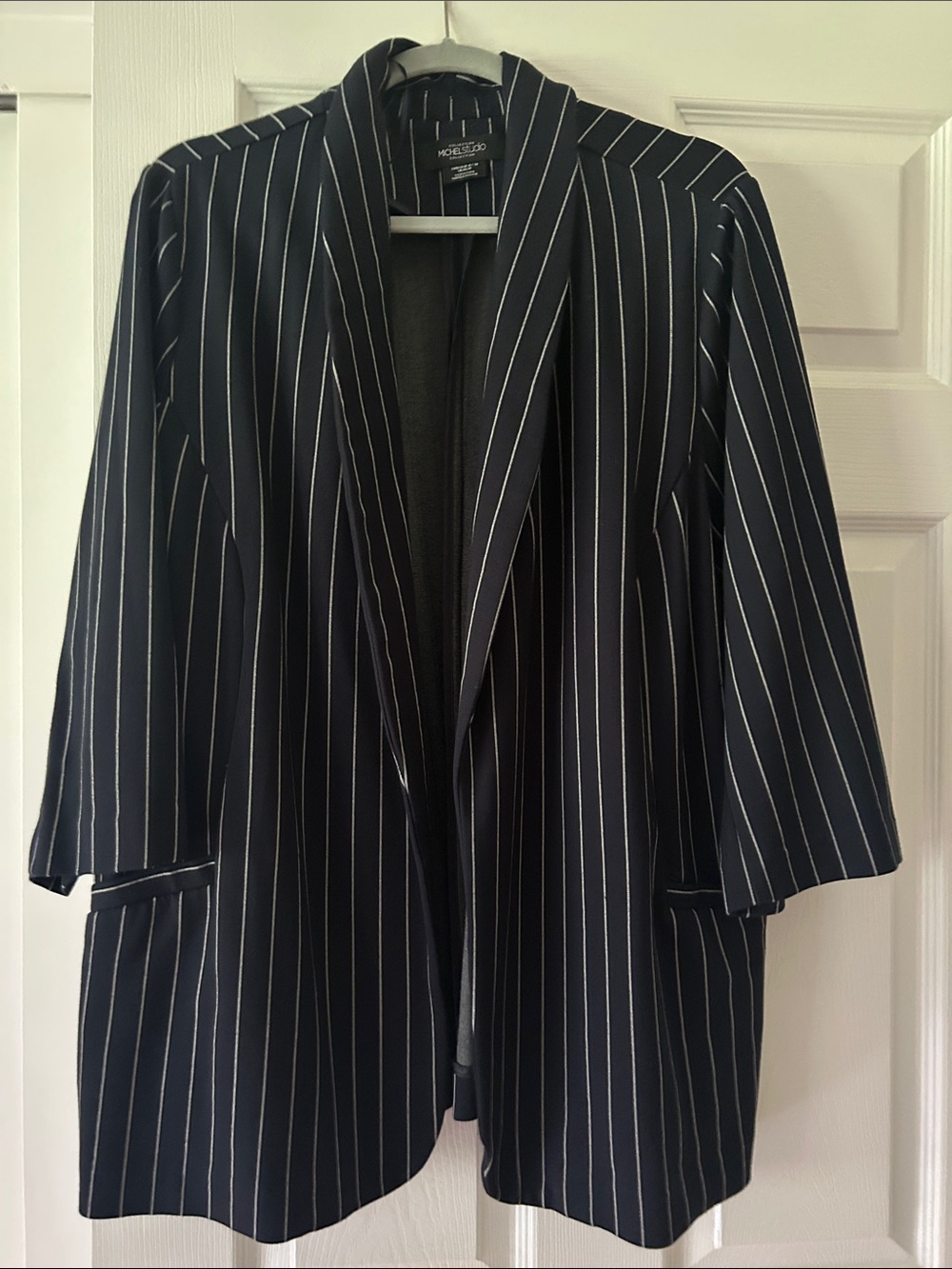 Michel Studio Black Pinstripe Open-Front Blazer
